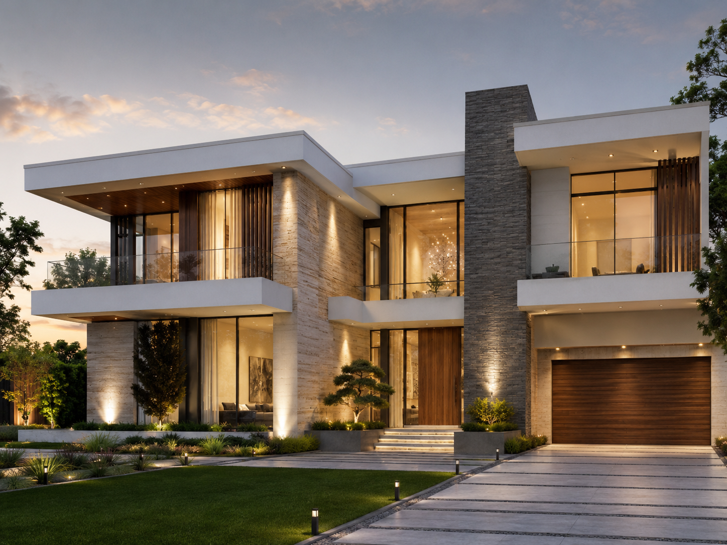 Modern luxury home at twilight